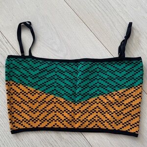 Dodo Bar Or Green and Mustard Patterned Knit Crop Top